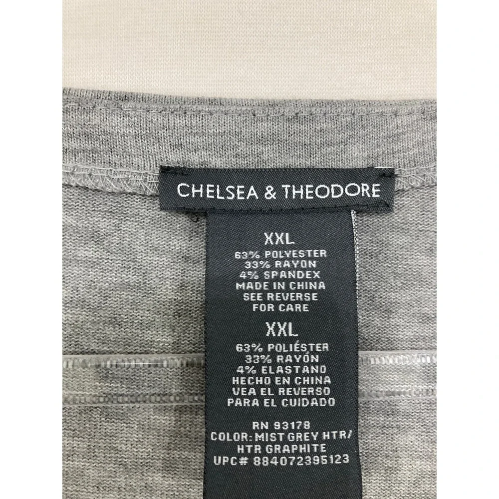 New Chelsea & Theodore Asymmetrical Tunic XXL Grey 3/4 Sleeve Stretch Knit‎